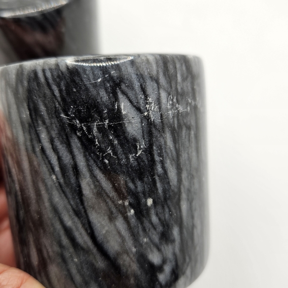 Black Stone Vintage Column Candleholders Lathe Spun - Picture 6 of 10